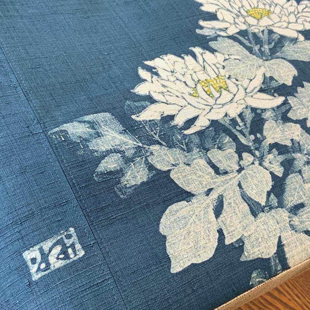 A4サイズ対応　紬帯　白菊の花　リメイク　江戸打紐ハンドルバッグ