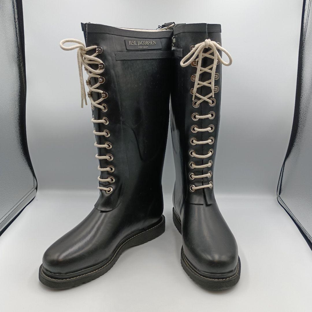 ILSE JACOBSEN レインブーツ レースアップ ブラック ２４cm