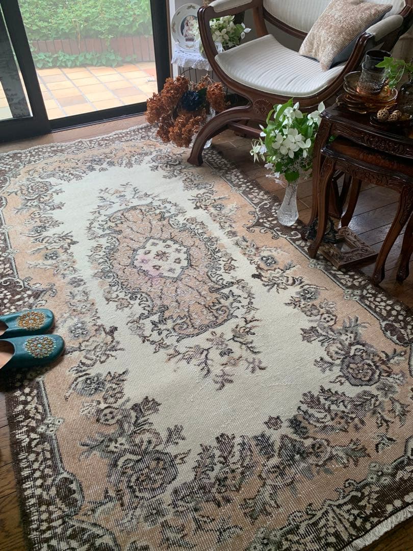 超バーゲン価格！ボタニカル208×120 ペールオレンジ　トルコヴィンテージラグ