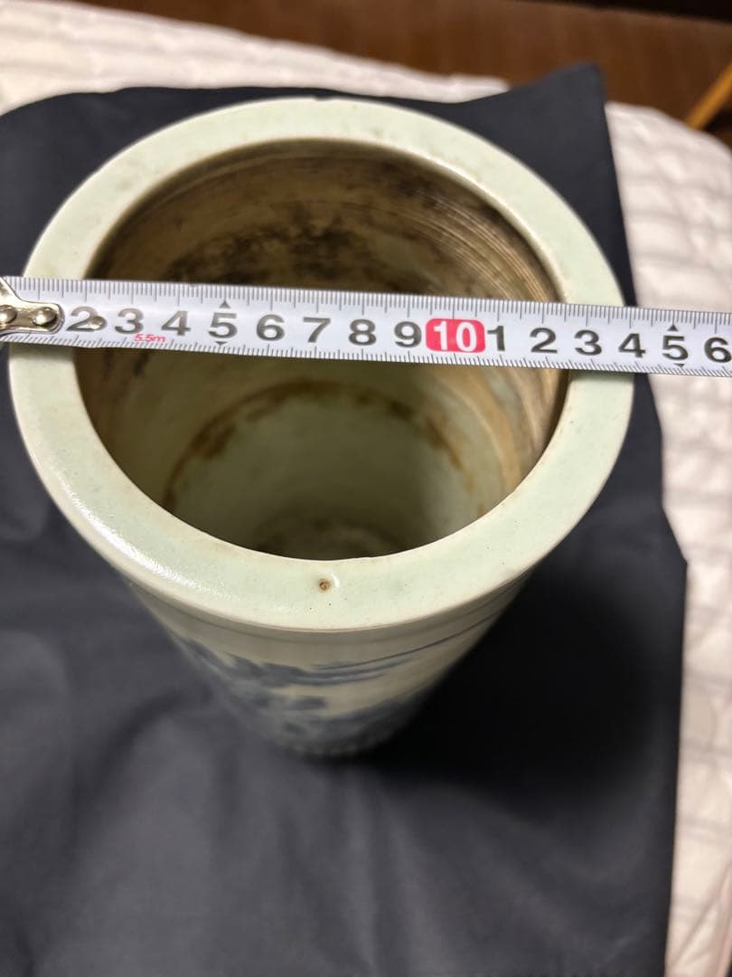 中国古美術 明清の時代　豆青釉　手絵青花花瓶　染付帽筒　筆筒　30cm