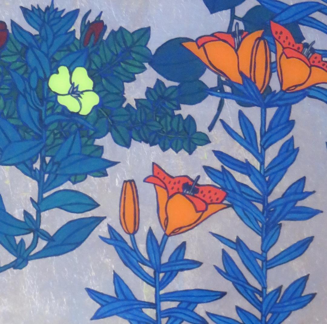 佐田　勝　「作品」（野の花・鳩）　ガラス絵　98×28cm　≪真作≫　MC