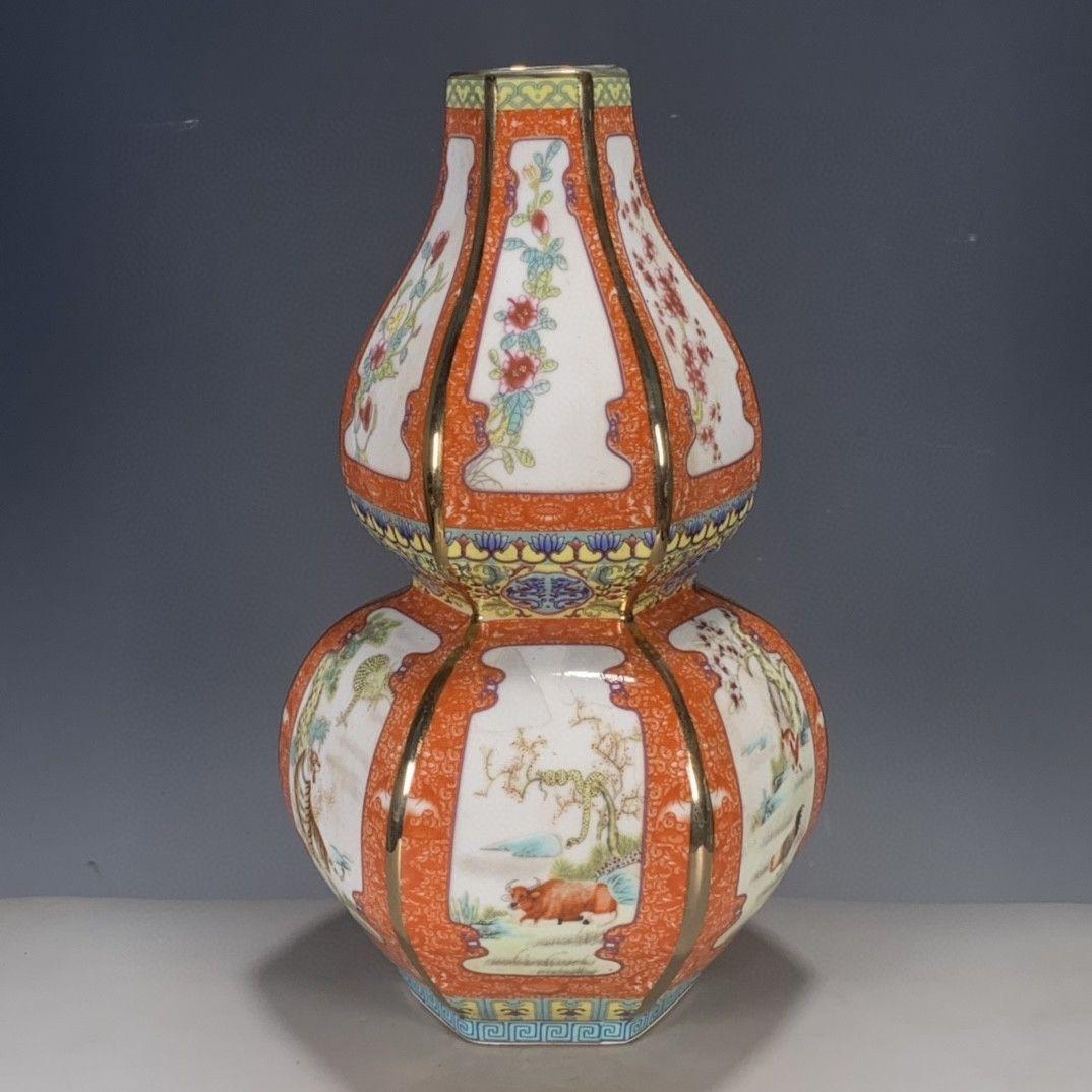 清乾隆粉彩蒔金十二支瓢簞賞瓶 景徳鎮 陶磁器 装飾品 現代工芸品 美術品 置物