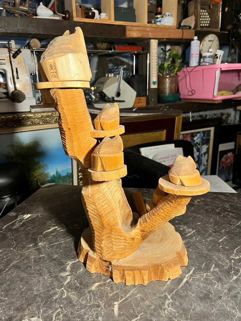 フクロウ木彫り、木彫りフクロウ、幸せを呼ぶふくろう、梟、7羽のふくろう木彫り