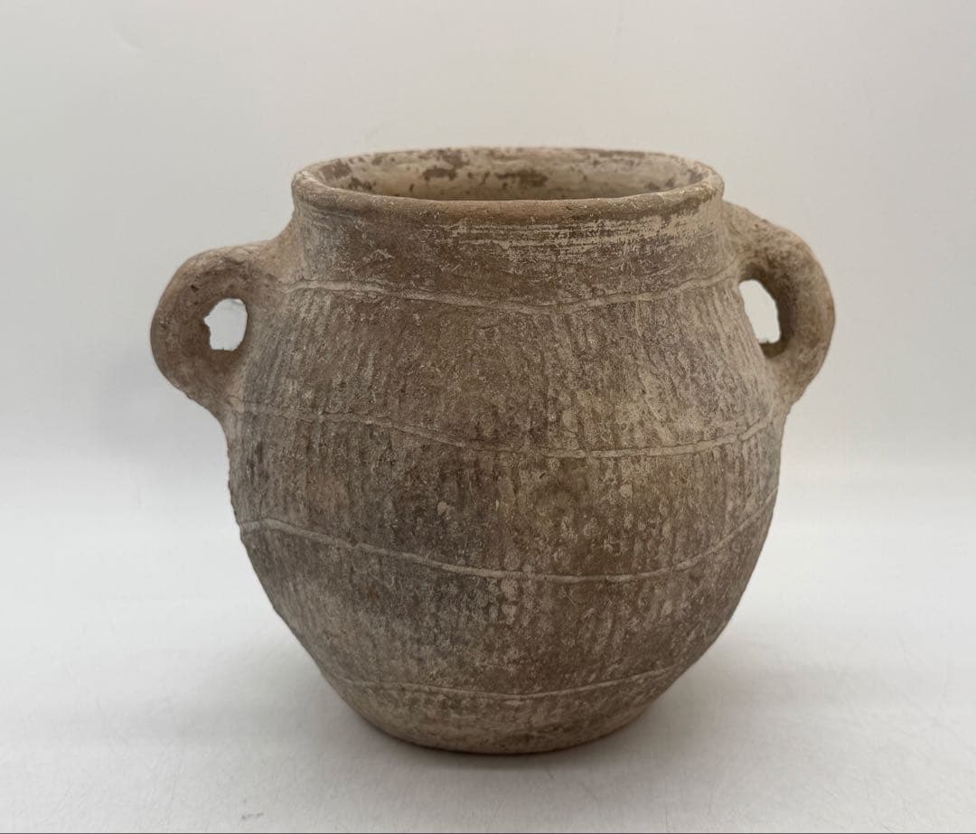 中国　古陶　きょうめん土器　雙耳壺　送料込み260202