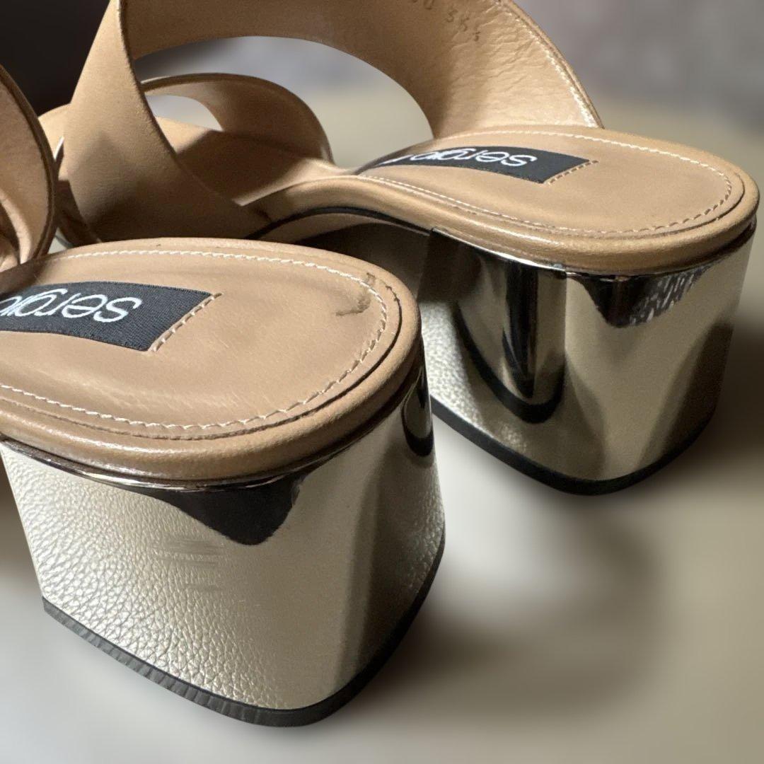 sergio rossi ベージュ クロスストラップ ミュール