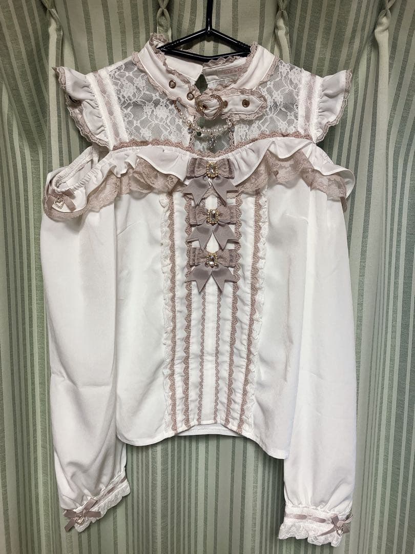 LIZ LISA 3つリボン チョーカーブラウス 白×ピンク