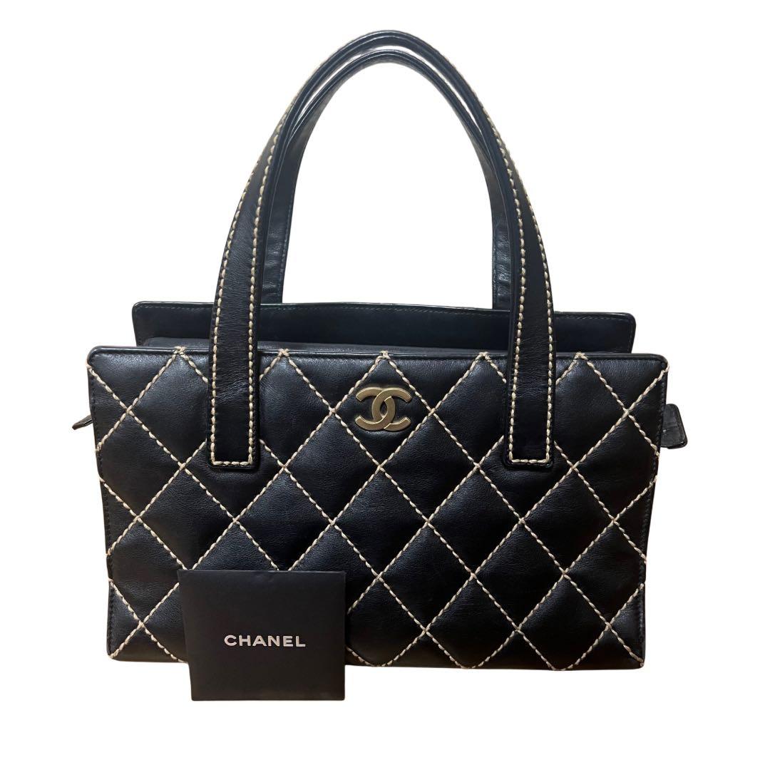 美品CHANEL トートバッグ ワイルドステッチ ブラック レザー キルティング