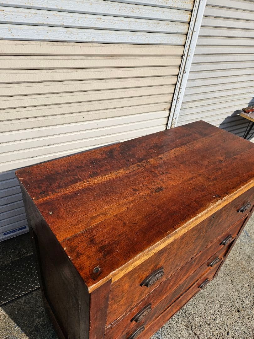 日本のアンティーク 欅の古いチェスト 無垢材 洋箪笥 引出し 収納 古家具