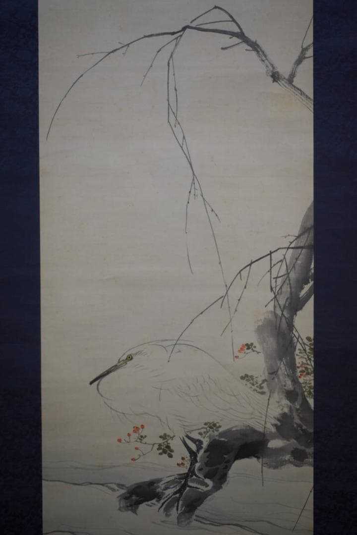 真作/深田直城/白鷺図/絹表装/布袋屋掛軸HG-95