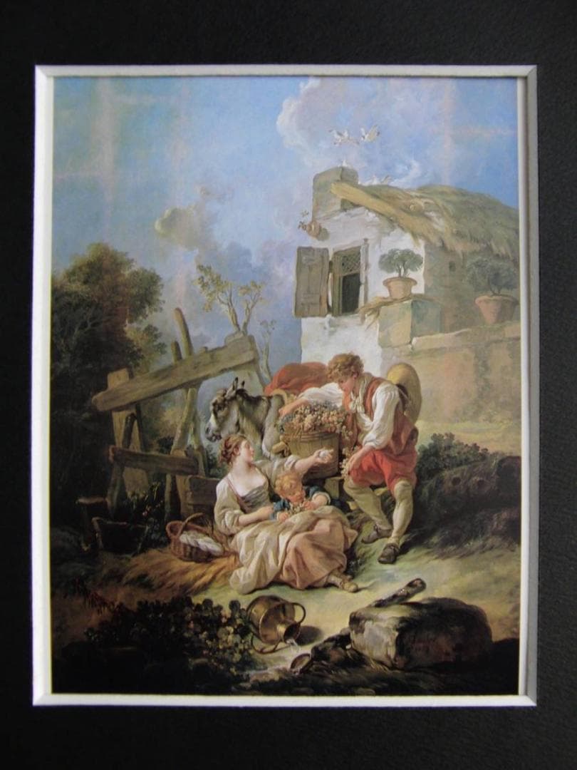 フランソワ ブーシェ、【少女にブドウを差し出す若者】、希少画集画