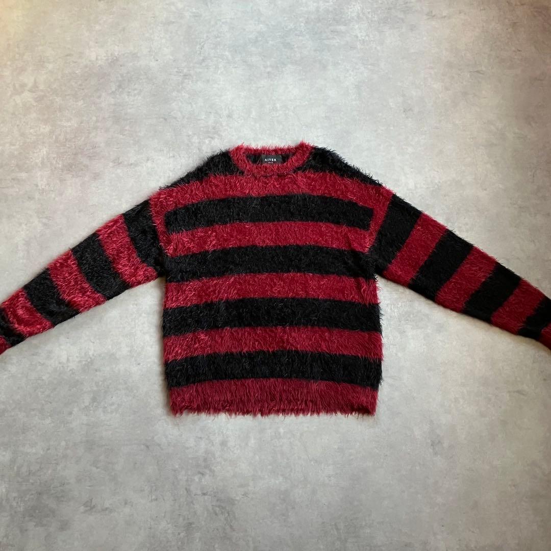 トップス 00s y2k border shaggy knit grunge punk
