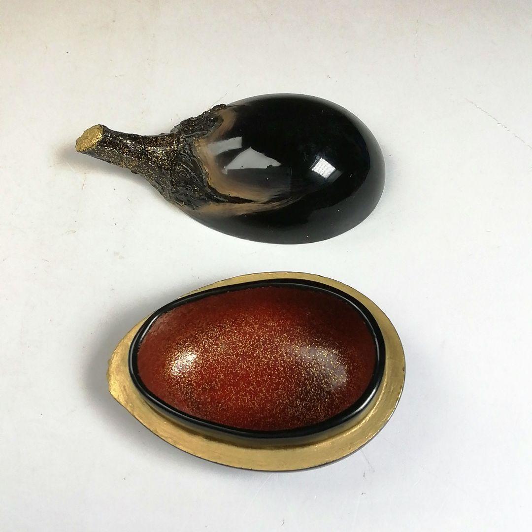 Ｗ１５　香合　『茄子　香合』『塗師　楽堂 作』　共箱　茶道具