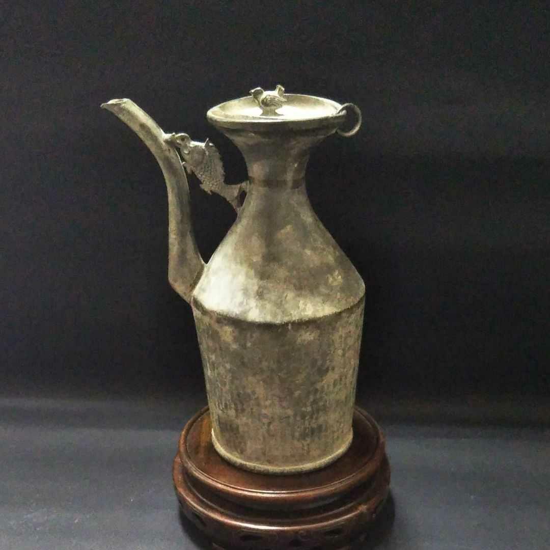 ※中国古美術/古錫魚飾蓋付水柱/清代/