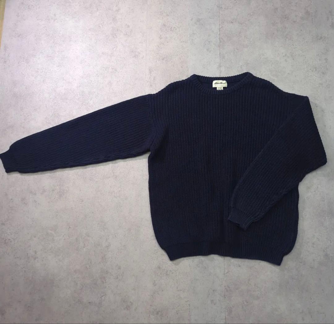 90s Eddie Bauer ローゲージ コットンニット L ネイビー