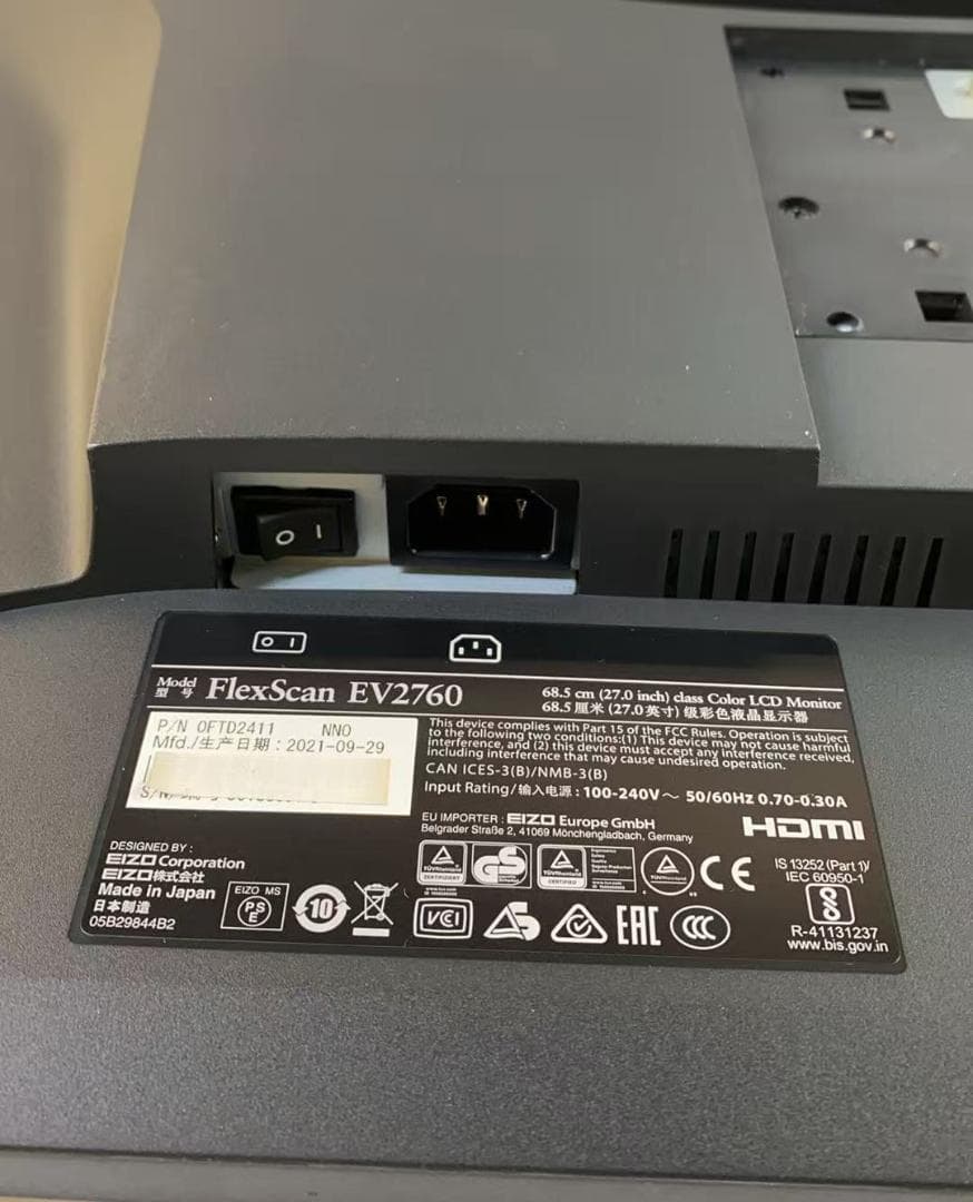 EIZO FlexScan EV2760 27型モニター ★2021年製★