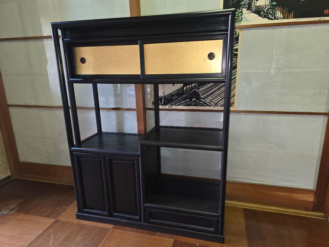 昭和レトロ家具 茶箪笥 飾り棚 チェスト 当時物 紫檀 唐木 黒檀