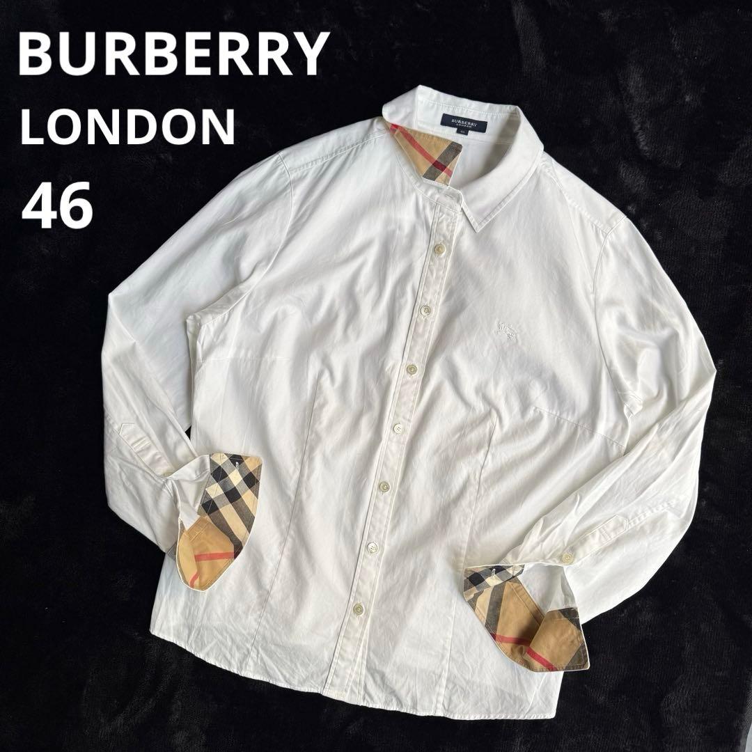美品 BURBERRY バーバリー コットンシャツ ホワイト ノバチェック 46