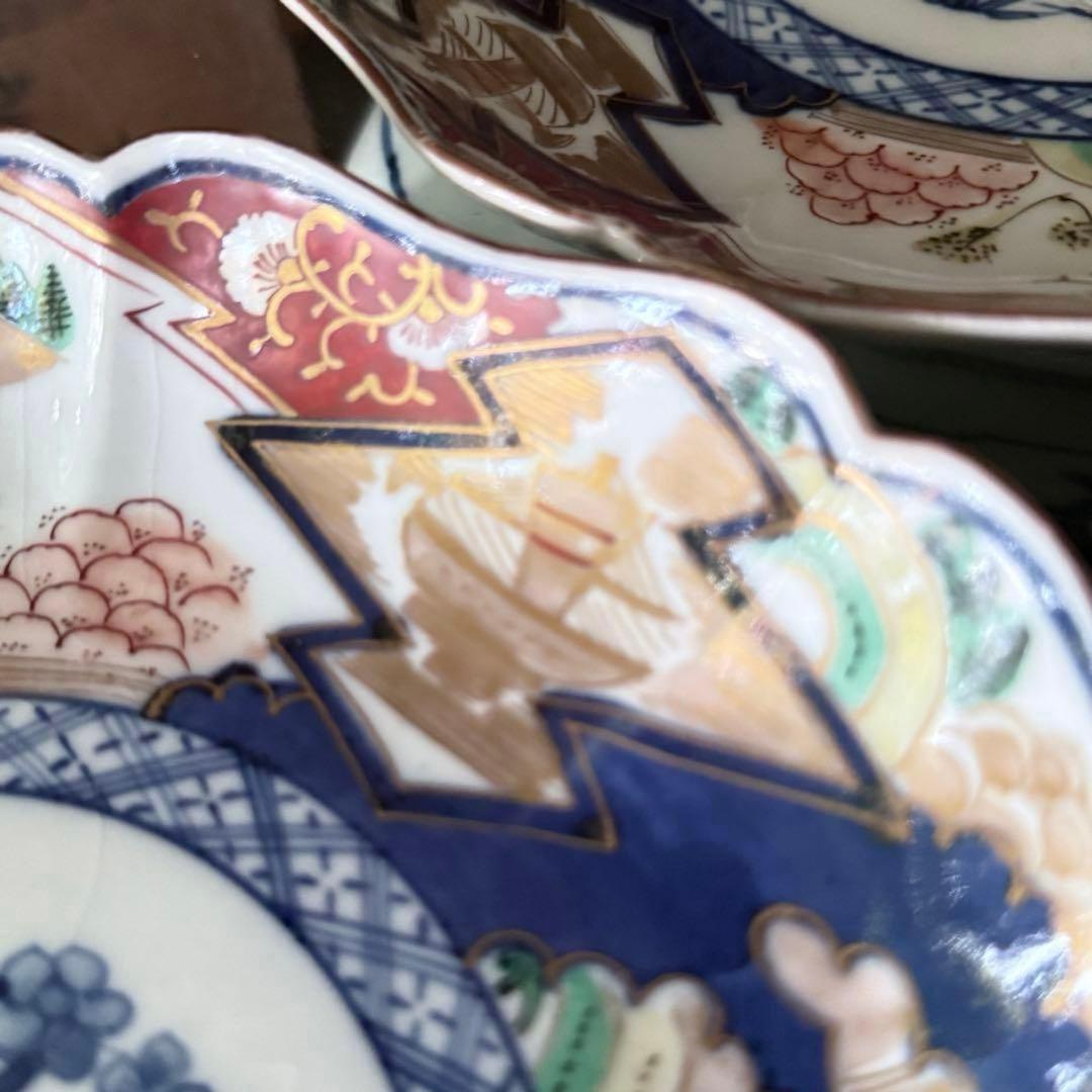 雪解特別価格‼️GOLD伊万里錦手　帆かけ舟❌山水❌米俵富貴長春八寸皿5客