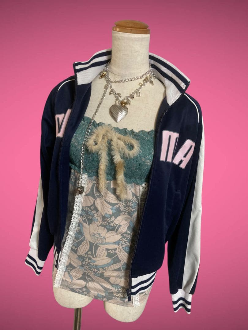 y2kレース甘め姫ギャルNANAファーゴシックフェアリーグランジロックキャミ古着