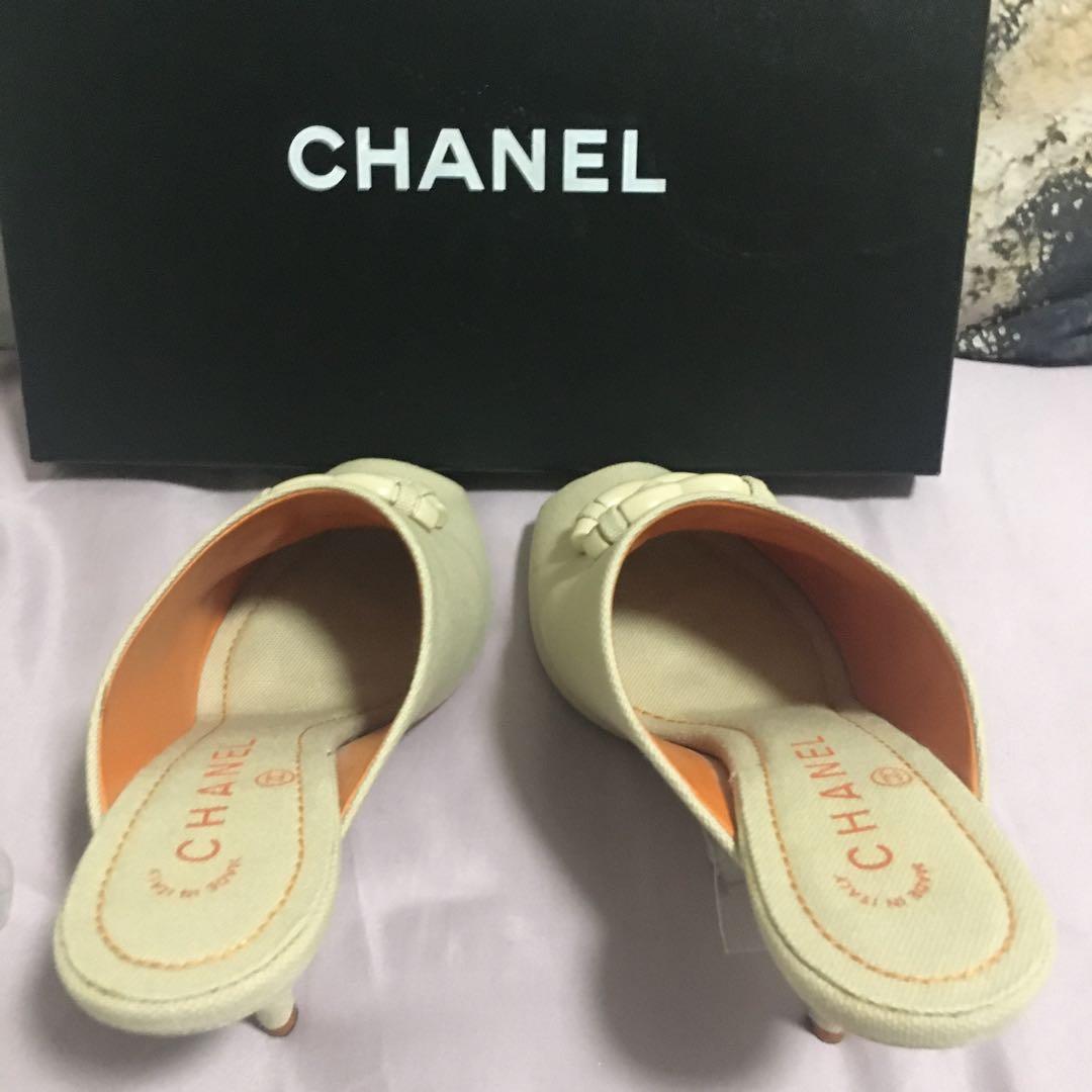 CHANEL シャネル　ベージュ　ミュール　ヒール　サンダル　靴