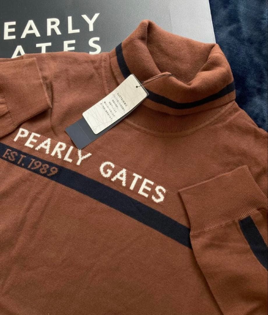 新品 パーリーゲイツ ソフトタッチハイネックニット プルオーバー(4)M/茶