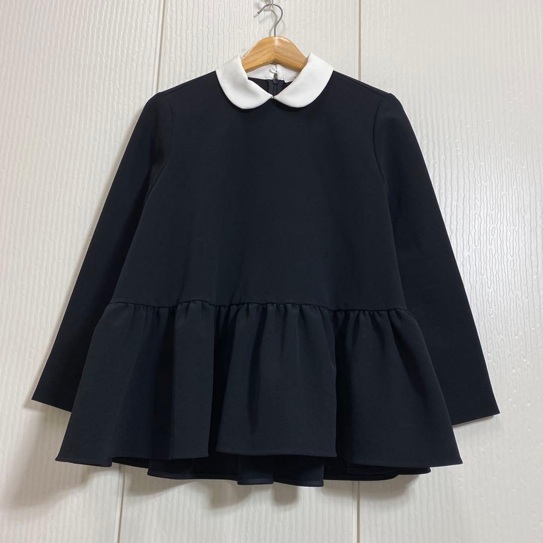 yori ヨリ ラウンドカラードレスブラウス ブラック ストレッチ