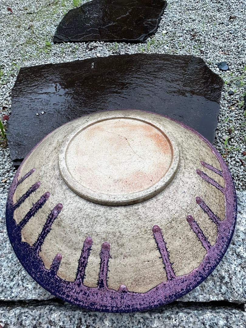 大皿　青とピンクの珍しい色合い　アンティーク