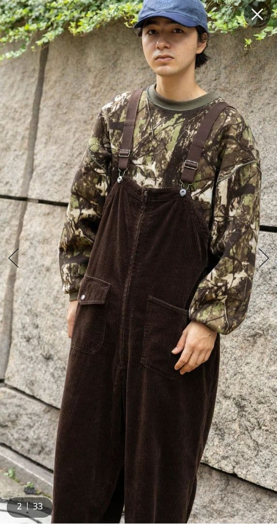 ニコアンド【今期完売】新品　コーデュロイオーバーオール　ブラウンＭ