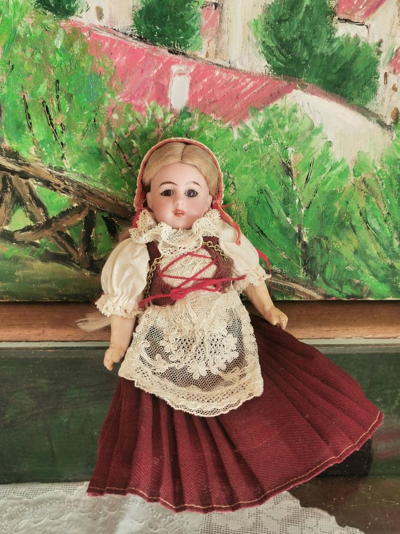 アンティークビスクドール シモンハルビック ハイジ１号紫茶ガラスアイ チロル衣装