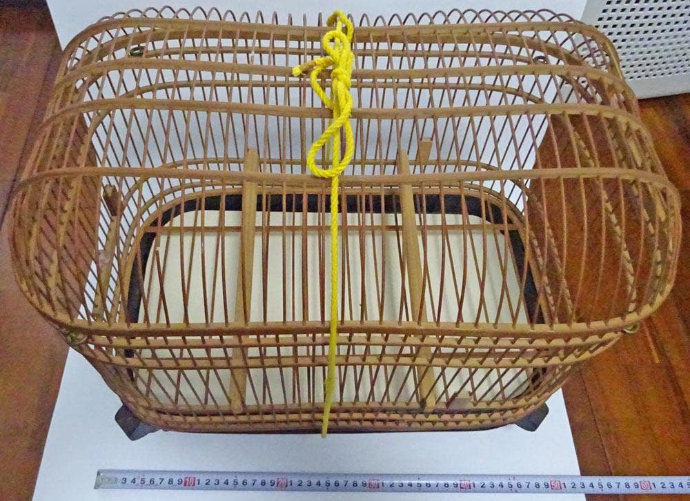 竹製ハンドメイド鳥かご竹細工横45cm✕縦30cm奥行き28cm止まり木付き