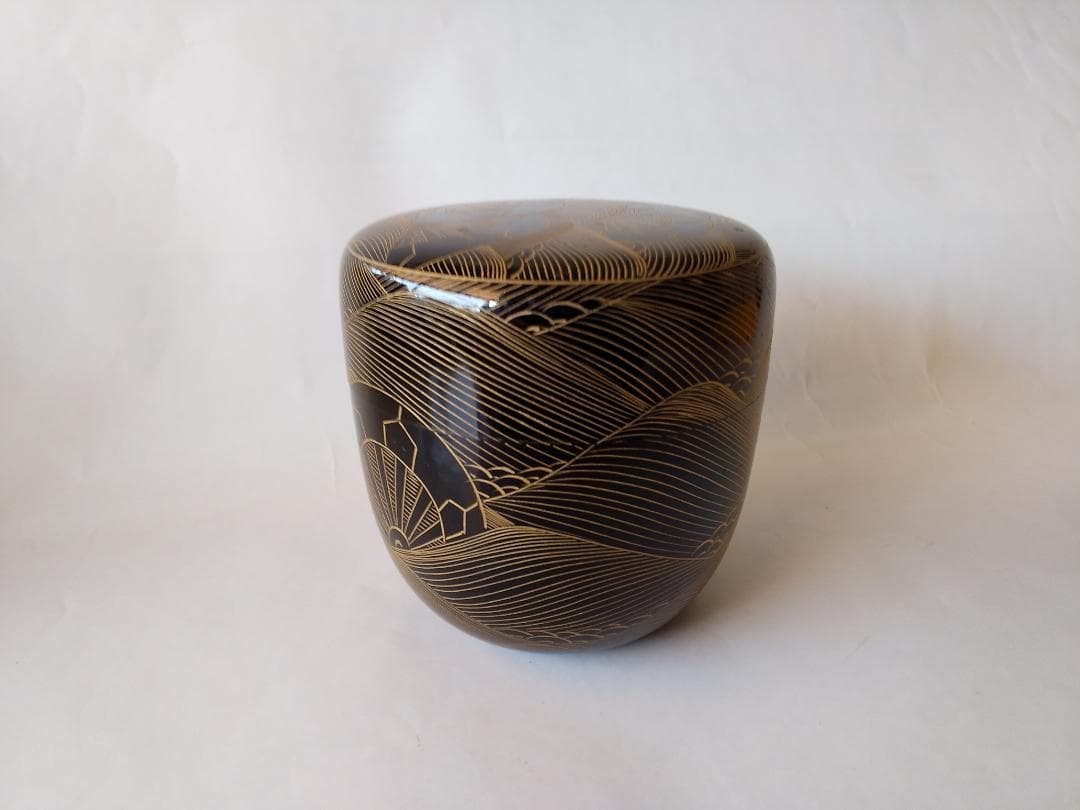 輪島塗 蒔絵師 月峯 作 源氏波 沈金 大棗 漆器 茶道具 抹茶 棗 共箱 新品