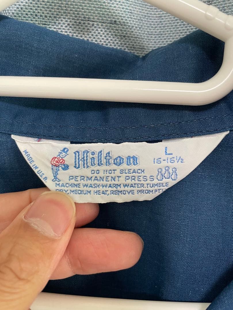 レア！70s USA製 Hilton ボウリングシャツL ネイビーSteve刺繍