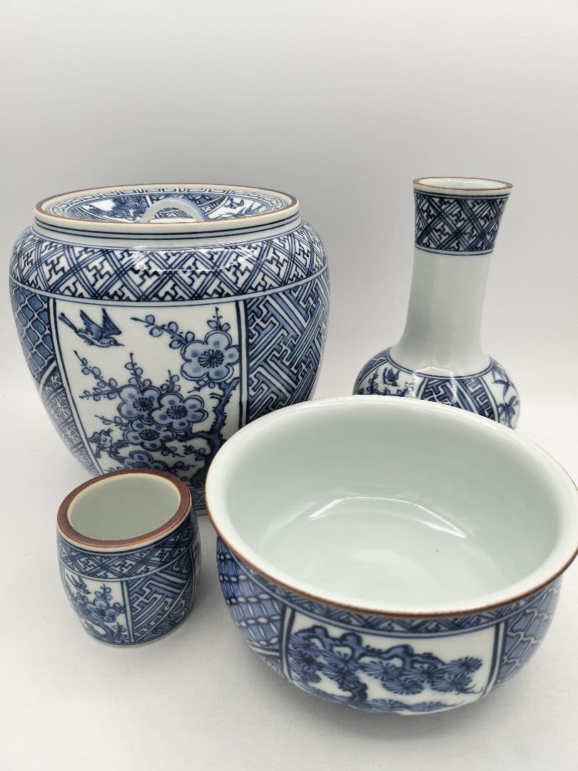 c919 皆具 祥瑞 松竹海 平安白鳳　4点セット 木箱 茶道具 古物