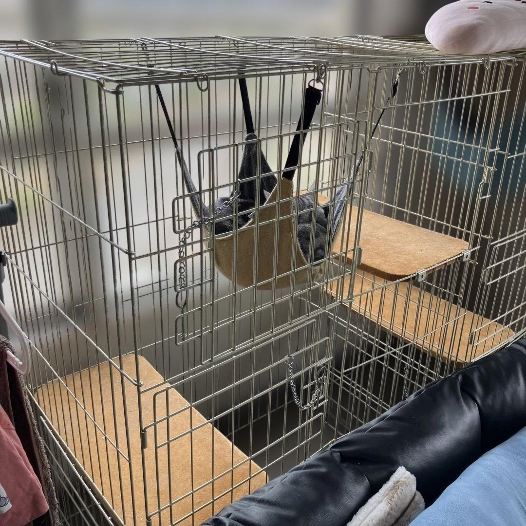 大型キャットケージ シルバー 2ドア ハンモック付き