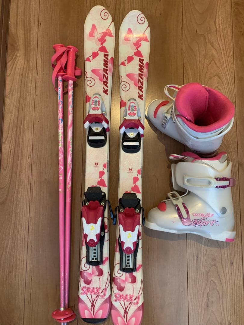 KAZAMA スキー板90&ストック、Hartブーツ19、ビンディングセット