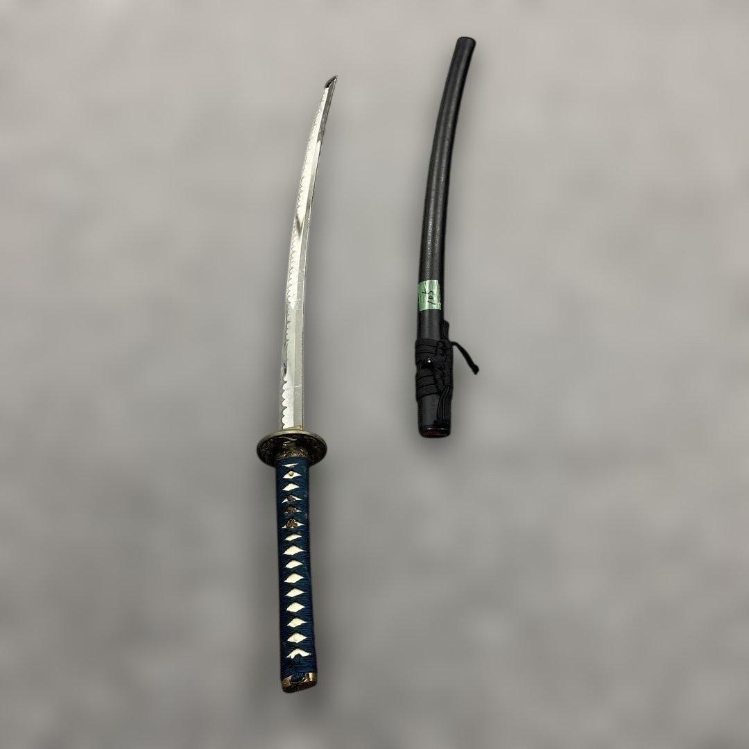 未開刃，模造刀、白鞘 刀 剣 長尺模造刀 模擬刀 日本刀 波形刃 青いハンドル