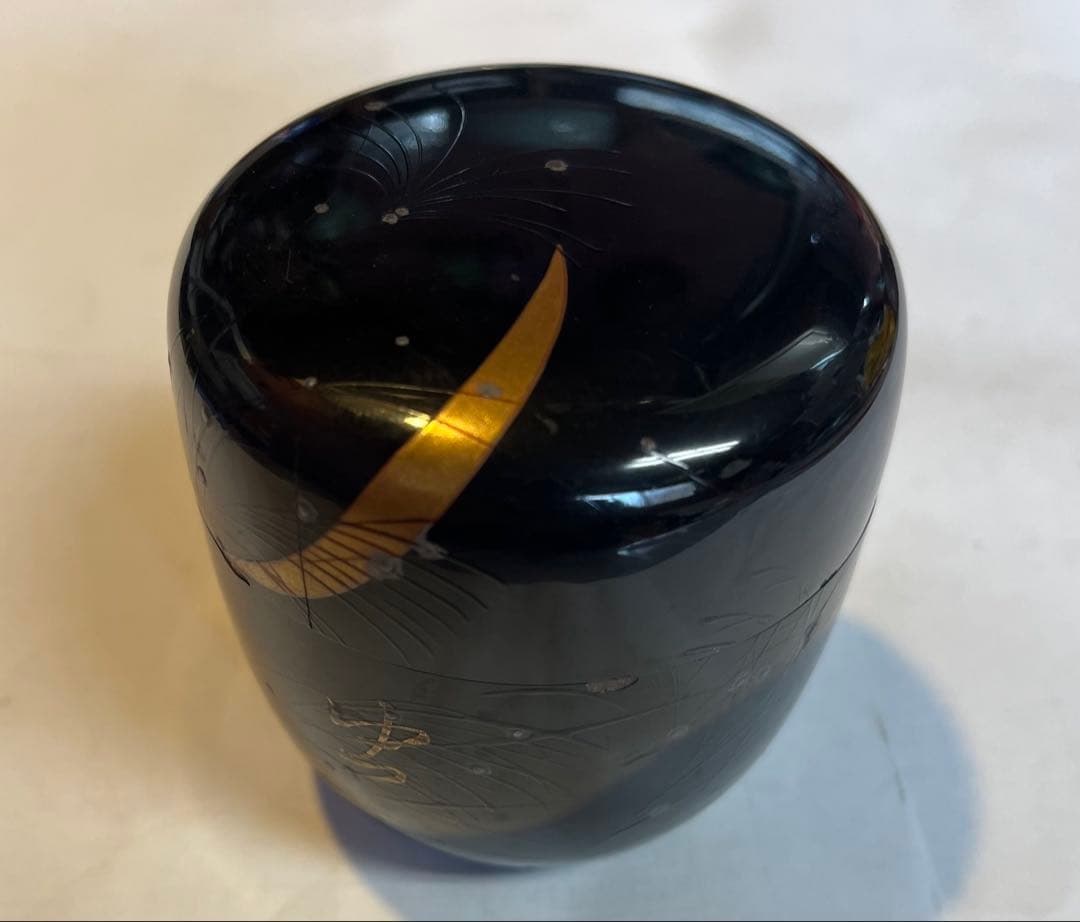 骨董品お茶入り漆塗 銀鑲嵌