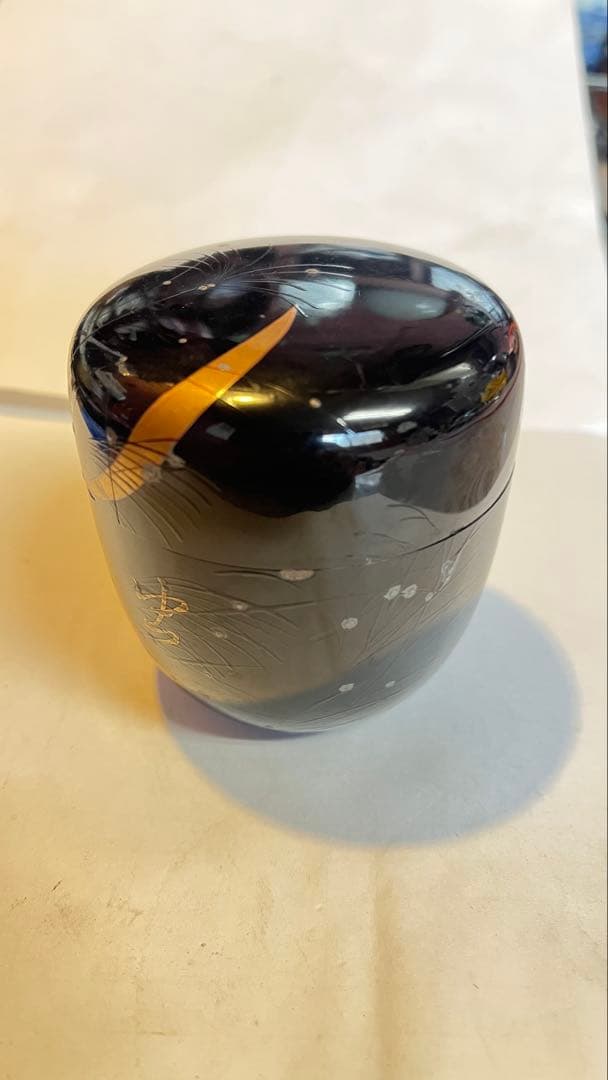 骨董品お茶入り漆塗 銀鑲嵌