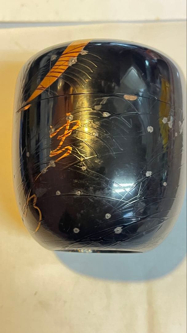 骨董品お茶入り漆塗 銀鑲嵌