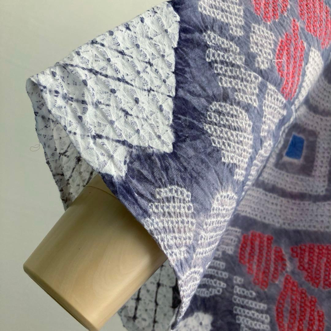 有松絞り・蜘蛛絞り　手縫い　淡いグレー　しつけ付　絞り浴衣　No.k100