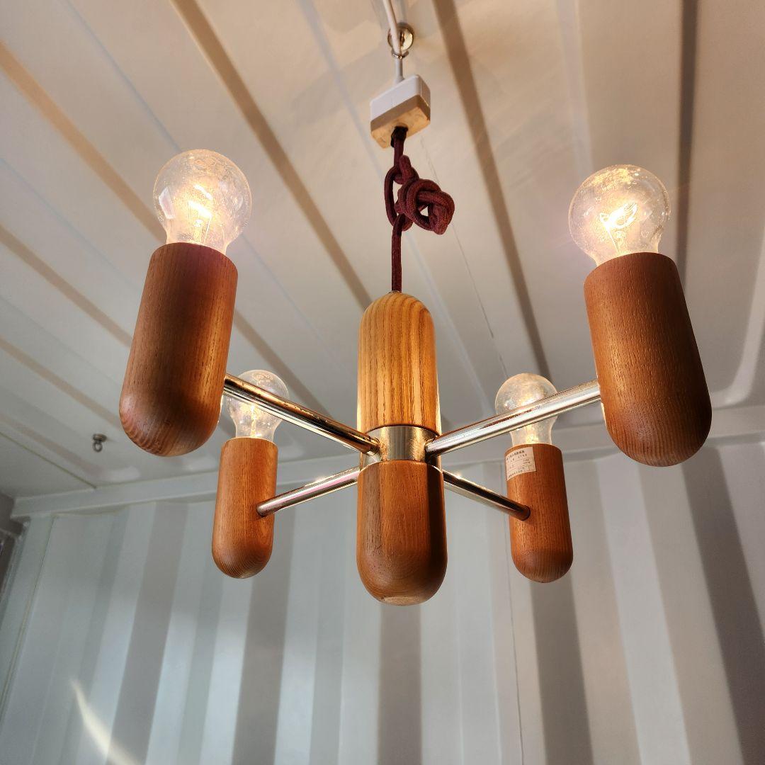 希少　ジャパンヴィンテージ　三菱電機　無垢材　4灯シャンデリア　 LK1744
