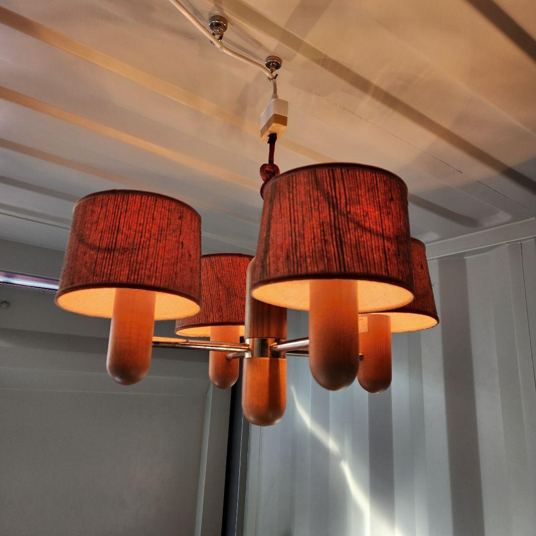 希少　ジャパンヴィンテージ　三菱電機　無垢材　4灯シャンデリア　 LK1744