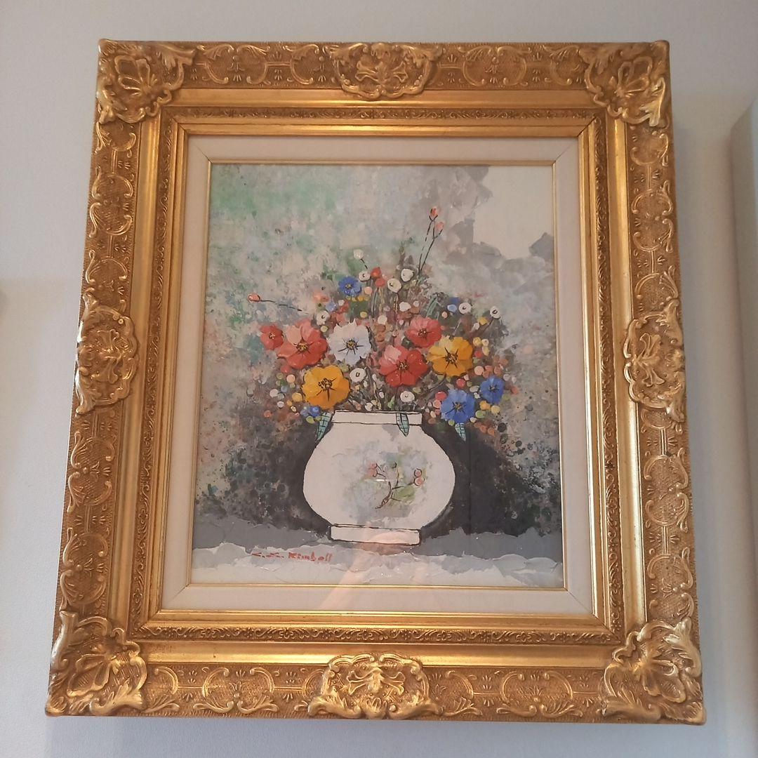 花瓶と花と豪華額縁付き