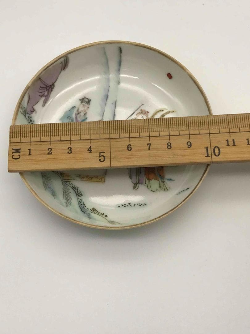 清同治時代 【同治年製 】在銘 粉彩三星人物文盤一対 人物物語文皿 (C-50)