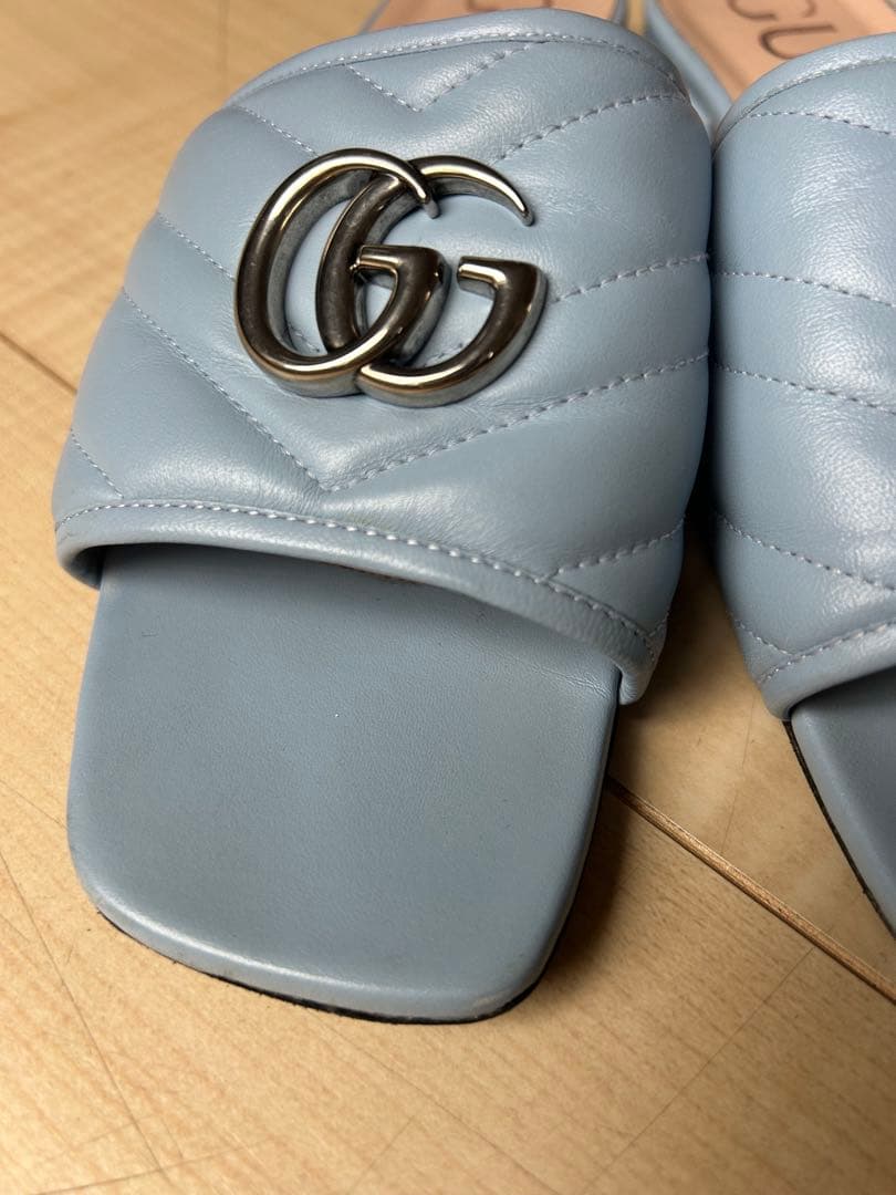GUCCI ライトブルー GGロゴ スライドサンダル