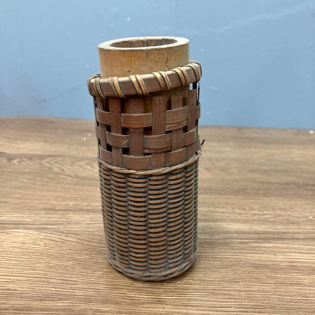 D-5 昭和レトロ 竹編み 花籠 花入れ 竹筒付き 華道具 茶道具 インテリア