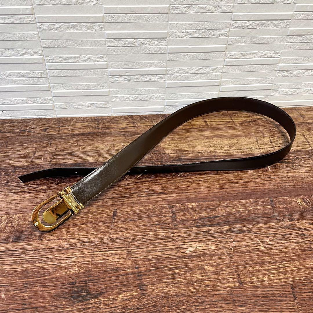 美品 セリーヌ レザー ベルト トリオンフ バックル リバーシブル ブラック.