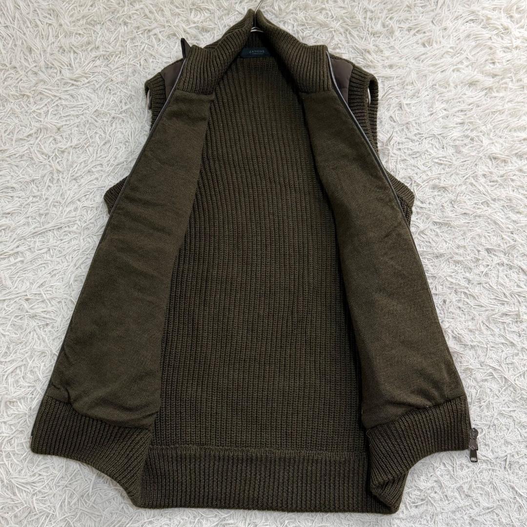 16979✨ザノーネ ニット切替ダウンベスト カーキ 46 M プリマロフト