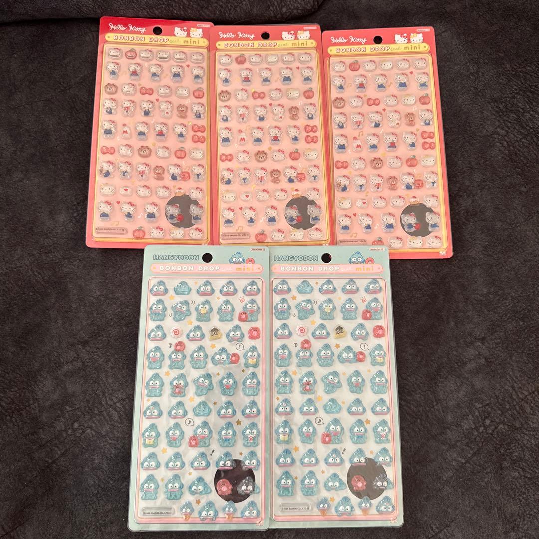 ハローキティ　ハンギョドン　ボンボンドロップシール　5点セット