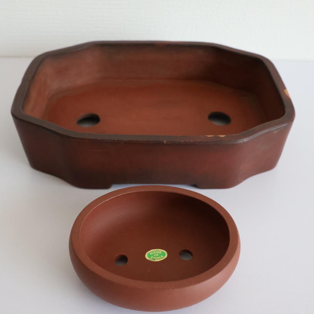 『 呉徳盛製 』『 中国宜興 』在銘 中国古盆器 大小2枚